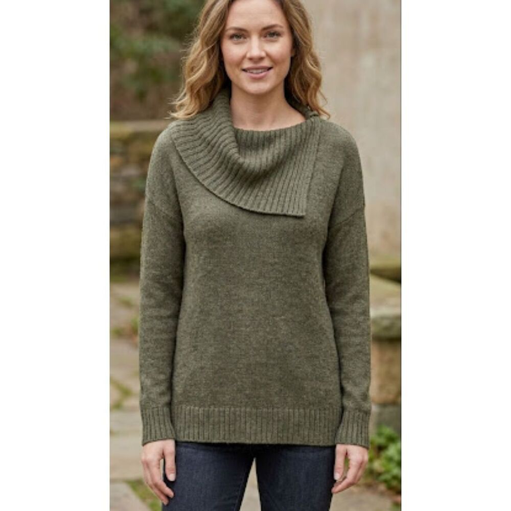 Matty M Olive Ribbed Cowl Neck Sweater Women Sz L